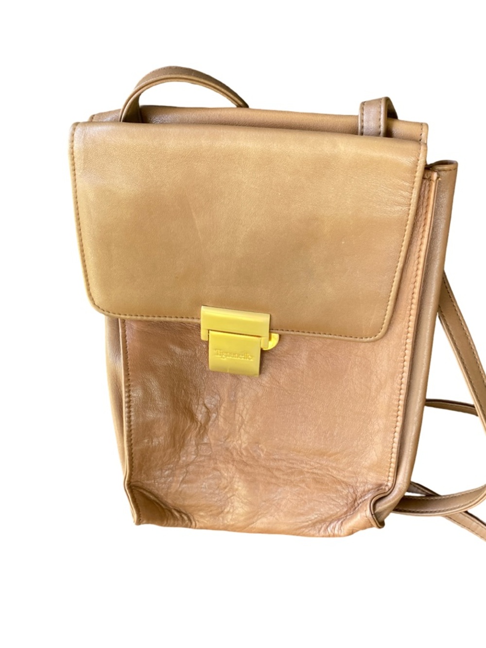 Tignanello Tan Leather Messenger Bag with Gold Lock